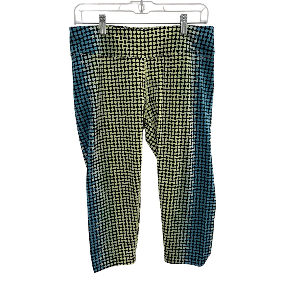 Calvin Klein Performance Leggings Womens XL Green Blue Geometric Crop Quick Dry